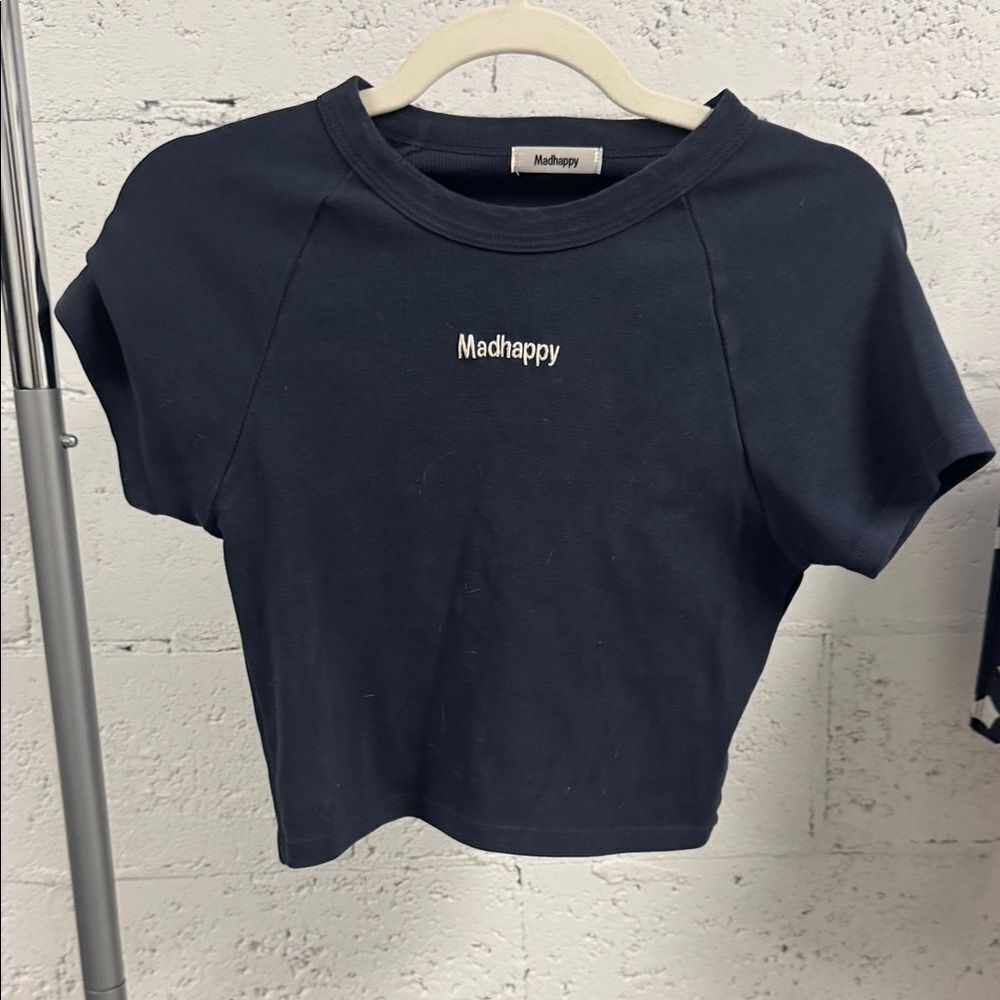 Madhappy Dark Blue Crewneck Tee - Crop Top - Tiny T - Size Large